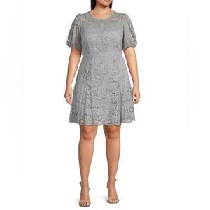 VINCE CAMUTO Lace Puff Sleeves Fit & Flare Gray Dress Size 22W